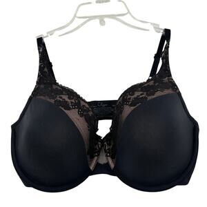 Olga Bra Size 36D Black Cloud 9 Full Figure Underwire Contour Lace Overlay